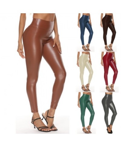 High Waist PU Leather leggings Skinny Black leather Shinny Black Leggins Ankle-length Stretchy Pants for Women $24.96 - Pants...