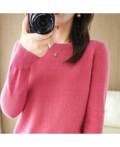 Autumn And Winter New Women's Solid Color Round Neck Sweater Pullover Fashion Long-sleeved Knitted Bottoming Shirt Women's To...