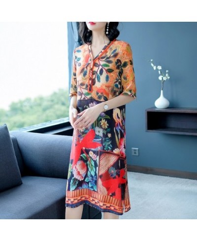 Imitate Real Silk Dress Plus Size 2023 New Summer Women Silk Dress Loose Half Sleeved Print A-line Dresses Beach Casual Cloth...