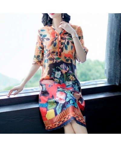 Imitate Real Silk Dress Plus Size 2023 New Summer Women Silk Dress Loose Half Sleeved Print A-line Dresses Beach Casual Cloth...