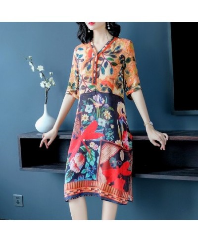 Imitate Real Silk Dress Plus Size 2023 New Summer Women Silk Dress Loose Half Sleeved Print A-line Dresses Beach Casual Cloth...