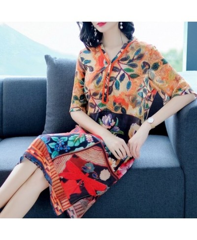 Imitate Real Silk Dress Plus Size 2023 New Summer Women Silk Dress Loose Half Sleeved Print A-line Dresses Beach Casual Cloth...