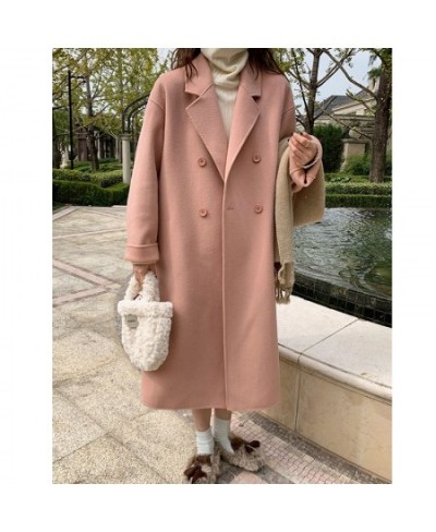 2022 Autumn Winter Woolen Coat Female Mid-Long Loose Korean Temperament Women's Fashion Casual Outerwear Wool Coats Pink $97....