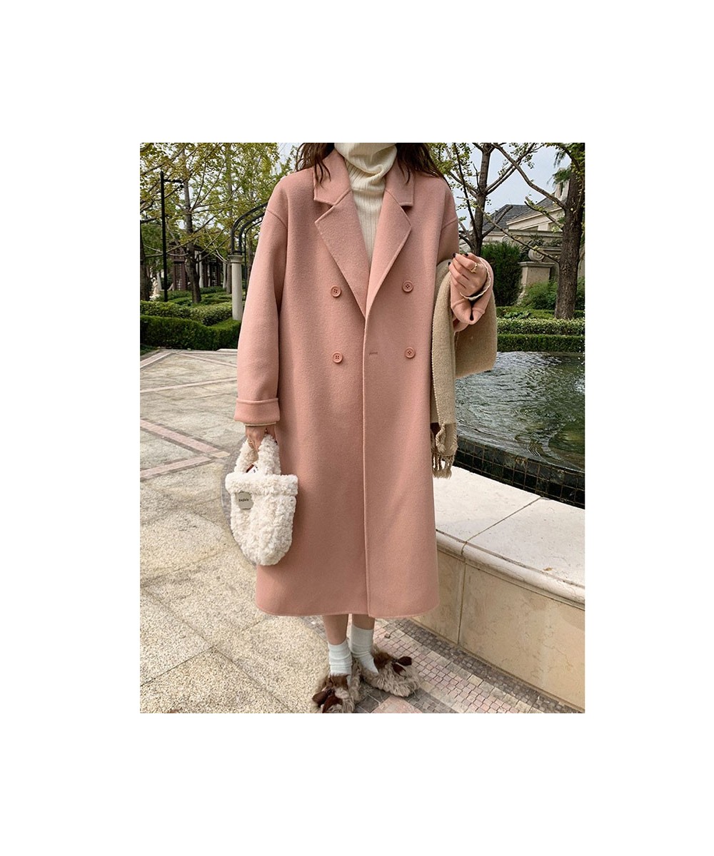 2022 Autumn Winter Woolen Coat Female Mid-Long Loose Korean Temperament Women's Fashion Casual Outerwear Wool Coats Pink $97....