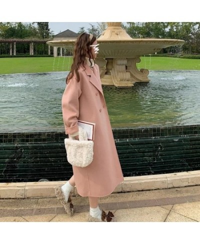 2022 Autumn Winter Woolen Coat Female Mid-Long Loose Korean Temperament Women's Fashion Casual Outerwear Wool Coats Pink $97....