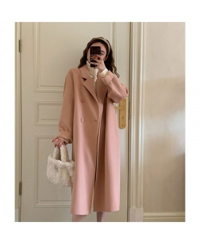 2022 Autumn Winter Woolen Coat Female Mid-Long Loose Korean Temperament Women's Fashion Casual Outerwear Wool Coats Pink $97....