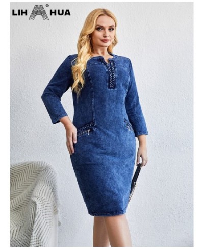 Women's Plus Size Denim Dress Autumn Chic Elegant Dresses For Chubby Women Cotton Knitted Dress $69.22 - Plus Size Clothes