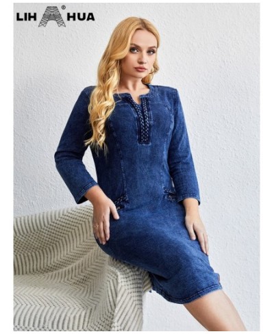 Women's Plus Size Denim Dress Autumn Chic Elegant Dresses For Chubby Women Cotton Knitted Dress $69.22 - Plus Size Clothes