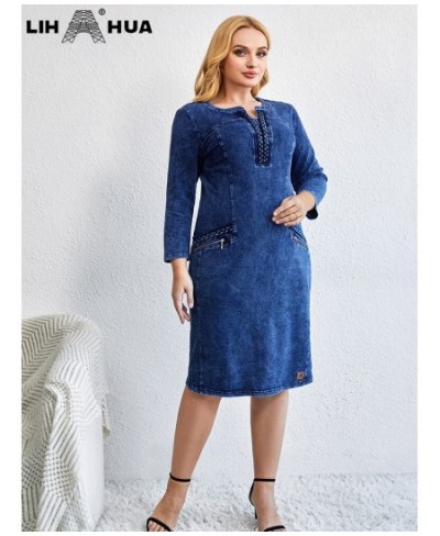 Women's Plus Size Denim Dress Autumn Chic Elegant Dresses For Chubby Women Cotton Knitted Dress $69.22 - Plus Size Clothes