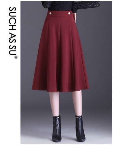 2 Colors 2022 Autumn Spring Women Black Red High Waist Lady Pleated Twill Knit Skirt S-3XL Size Female Mid-Long Skirt $54.05 ...