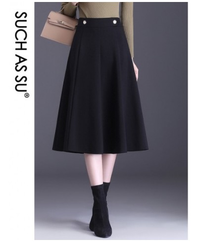 2 Colors 2022 Autumn Spring Women Black Red High Waist Lady Pleated Twill Knit Skirt S-3XL Size Female Mid-Long Skirt $54.05 ...