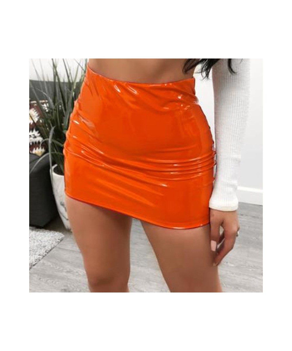 Women Sexy Skirts Glossy Patent Leather Miniskirt Solid Color Elastic Waistband Pencil Skirt Shiny Wet Look Latex Skirt $23.3...