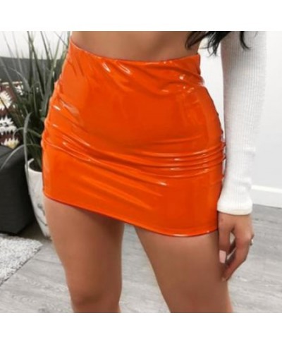 Women Sexy Skirts Glossy Patent Leather Miniskirt Solid Color Elastic Waistband Pencil Skirt Shiny Wet Look Latex Skirt $23.3...