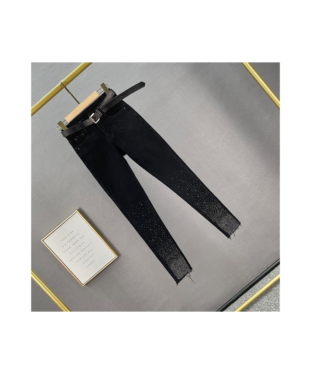 Black Jeans For Women Trendy 2023 Autumn Winter New High Waist Slimming Rhinestone Pencil Pants Street Stretch Skinny Trouser...