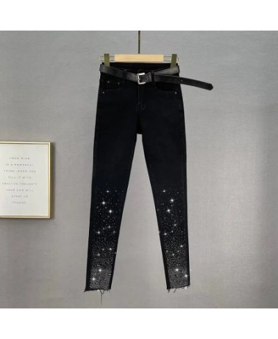 Black Jeans For Women Trendy 2023 Autumn Winter New High Waist Slimming Rhinestone Pencil Pants Street Stretch Skinny Trouser...