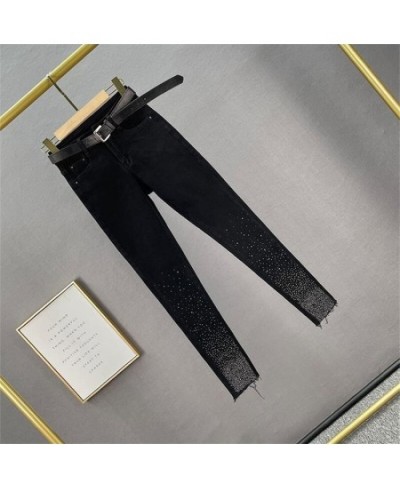 Black Jeans For Women Trendy 2023 Autumn Winter New High Waist Slimming Rhinestone Pencil Pants Street Stretch Skinny Trouser...