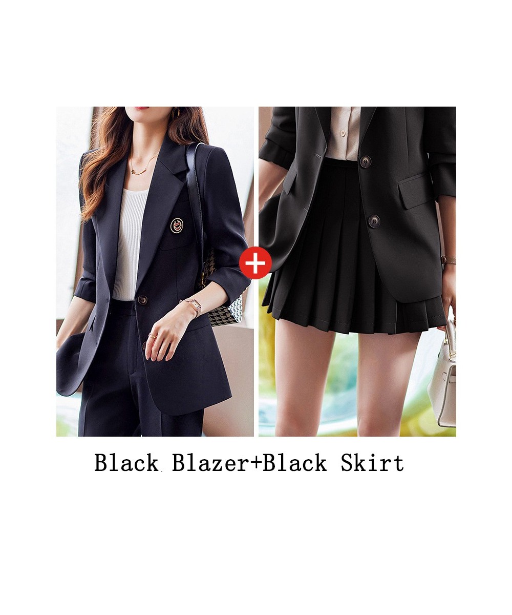 Women Suits 2023 New High End Professional Formal Long Sleeve Slim Blazer And Pleated Skirt Office Ladies Work Wear $106.73 -...