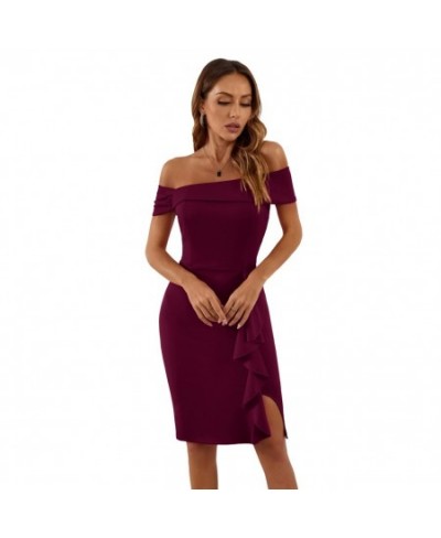 Women Off Shoulder Dress Ruffle Decorated Front Slit Bodycon Dress Sexy Ladies Hips-wrapped Dress Female Party Clubwear $41.6...