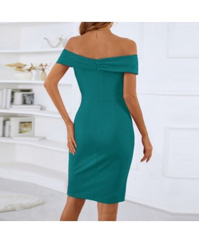 Women Off Shoulder Dress Ruffle Decorated Front Slit Bodycon Dress Sexy Ladies Hips-wrapped Dress Female Party Clubwear $41.6...