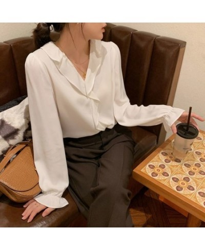 Blouses Women Long Butterfly Sleeve Ruffles V-neck Spring Fall Casual Ladies Clothing Elegant Blusas Korean Style Femme Tops ...