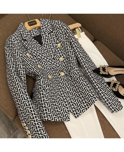 Gothic Jacket Womens Suits Blazer 2022 New European American Star Fashion Double Breasted Pink Geometric Jacquard Slim Coat $...