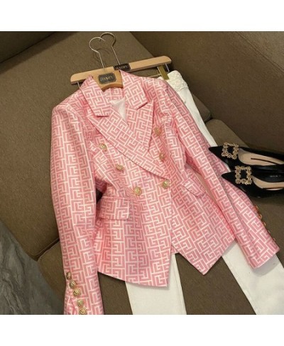 Gothic Jacket Womens Suits Blazer 2022 New European American Star Fashion Double Breasted Pink Geometric Jacquard Slim Coat $...