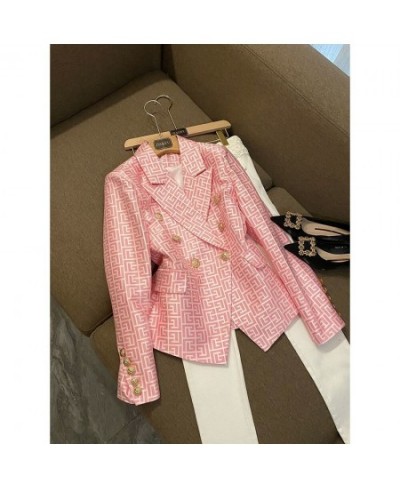 Gothic Jacket Womens Suits Blazer 2022 New European American Star Fashion Double Breasted Pink Geometric Jacquard Slim Coat $...