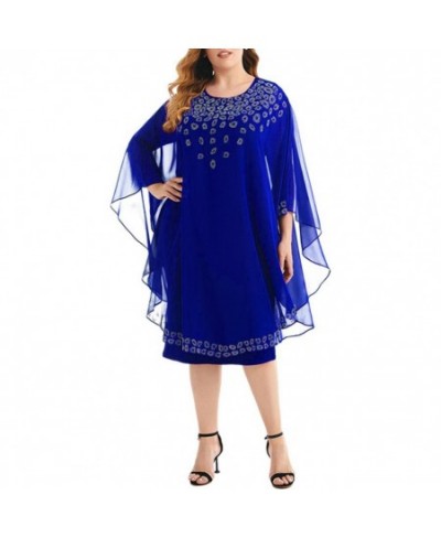 Plus Size Dresses Elegant Dress Classic Rhiestone Decor Party Dress Women Elegant Party Chiffon Shawl Midi Dress for Daily Li...