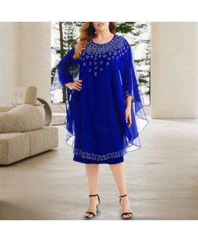 Plus Size Dresses Elegant Dress Classic Rhiestone Decor Party Dress Women Elegant Party Chiffon Shawl Midi Dress for Daily Li...