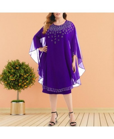 Plus Size Dresses Elegant Dress Classic Rhiestone Decor Party Dress Women Elegant Party Chiffon Shawl Midi Dress for Daily Li...