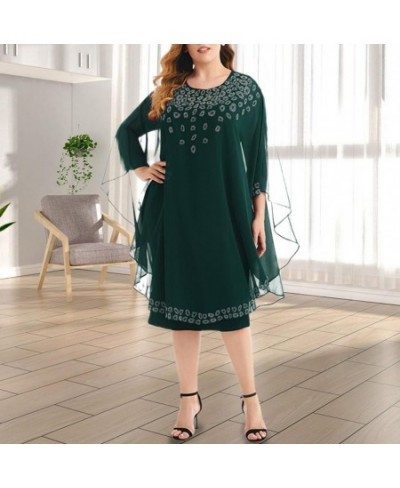 Plus Size Dresses Elegant Dress Classic Rhiestone Decor Party Dress Women Elegant Party Chiffon Shawl Midi Dress for Daily Li...