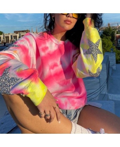 2023 New Women Casual Tie Dye Printing Crewneck Harajuku Sweatshirt Loose Streetwear Y2k Long Sleeve Hoodies Plus Size Clothi...