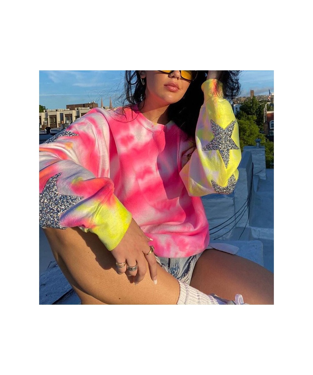 2023 New Women Casual Tie Dye Printing Crewneck Harajuku Sweatshirt Loose Streetwear Y2k Long Sleeve Hoodies Plus Size Clothi...