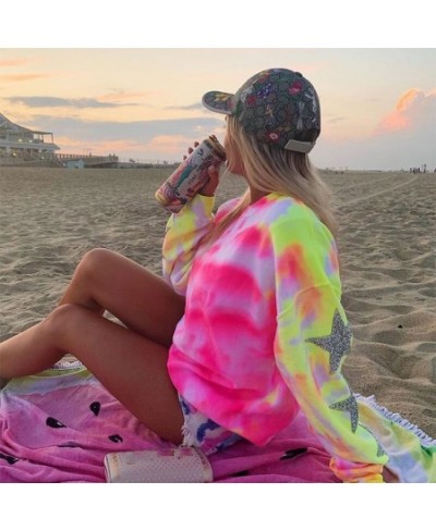 2023 New Women Casual Tie Dye Printing Crewneck Harajuku Sweatshirt Loose Streetwear Y2k Long Sleeve Hoodies Plus Size Clothi...