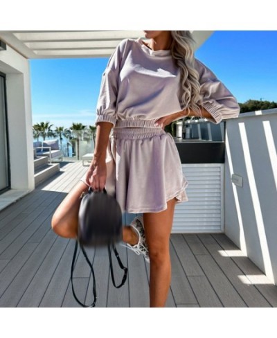 Women Solid Half Sleeve Tops and Short Two Pieces Set 2023 Elegant Velvet Sports Suit Ladies Summer Fashion Elastic Waist Set...