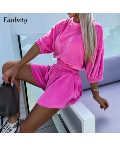 Women Solid Half Sleeve Tops and Short Two Pieces Set 2023 Elegant Velvet Sports Suit Ladies Summer Fashion Elastic Waist Set...