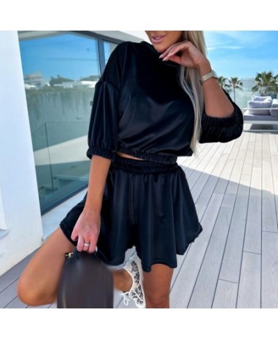 Women Solid Half Sleeve Tops and Short Two Pieces Set 2023 Elegant Velvet Sports Suit Ladies Summer Fashion Elastic Waist Set...