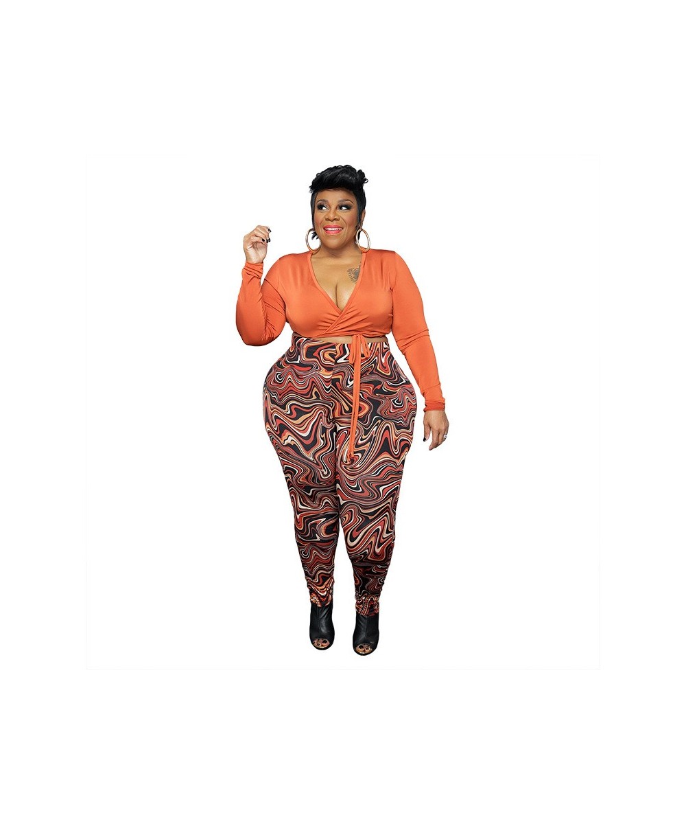 Plus Size Setup Women Clothing Two Piece Set Sexy 2 Piece Outfits Women Elastic Waist Slim Fit V-Neck Printing Short Long $50...