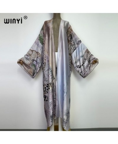 new Autumn tiger Printing Beach Wear Swim Suit Elegant Africa Women Boho Cardigan Sexy Holiday Long Sleeve Kimono Dress $53.9...