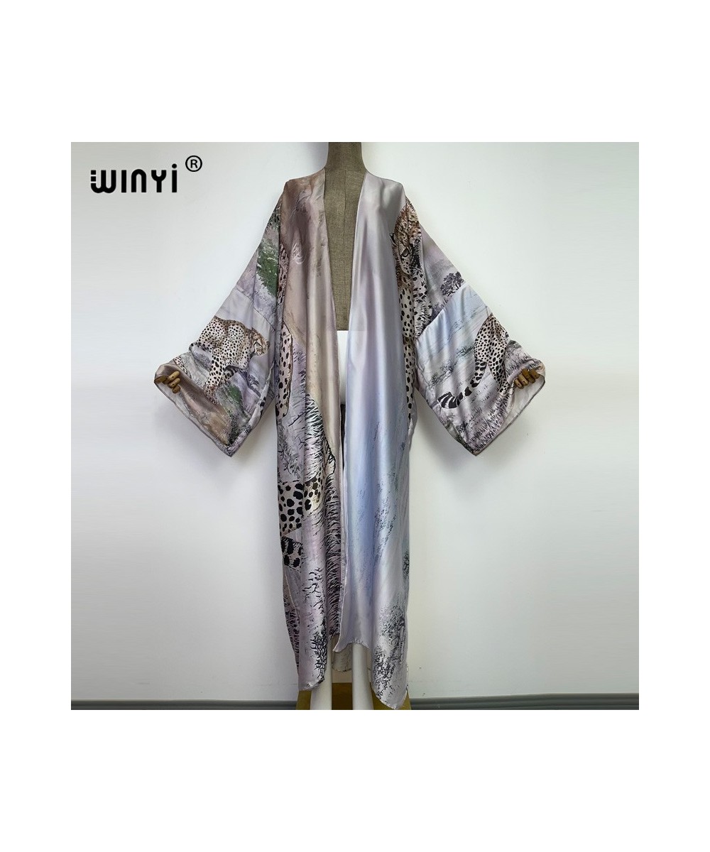 new Autumn tiger Printing Beach Wear Swim Suit Elegant Africa Women Boho Cardigan Sexy Holiday Long Sleeve Kimono Dress $53.9...