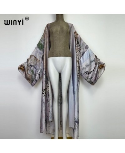 new Autumn tiger Printing Beach Wear Swim Suit Elegant Africa Women Boho Cardigan Sexy Holiday Long Sleeve Kimono Dress $53.9...