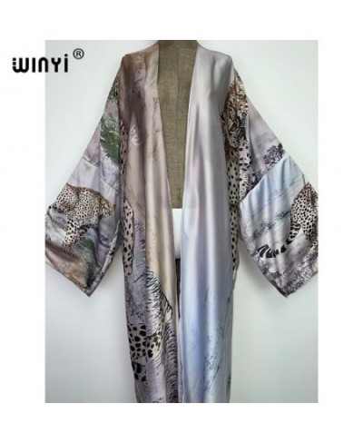 new Autumn tiger Printing Beach Wear Swim Suit Elegant Africa Women Boho Cardigan Sexy Holiday Long Sleeve Kimono Dress $53.9...