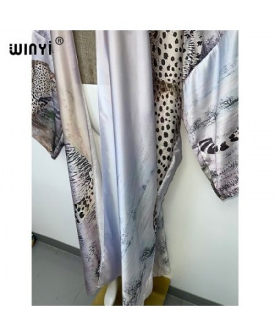 new Autumn tiger Printing Beach Wear Swim Suit Elegant Africa Women Boho Cardigan Sexy Holiday Long Sleeve Kimono Dress $53.9...