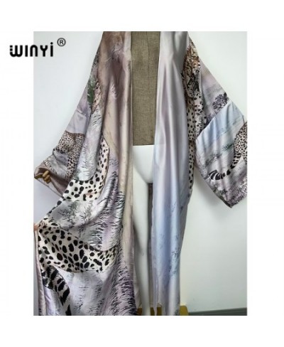 new Autumn tiger Printing Beach Wear Swim Suit Elegant Africa Women Boho Cardigan Sexy Holiday Long Sleeve Kimono Dress $53.9...