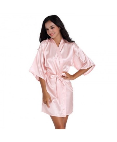 Women's Pure Short Silky Robes Bridesmaid Party Satin Robe Sleepwear For Wedding $28.61 - Sleepwears