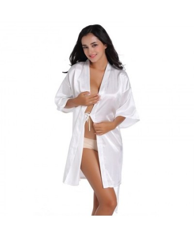 Women's Pure Short Silky Robes Bridesmaid Party Satin Robe Sleepwear For Wedding $28.61 - Sleepwears