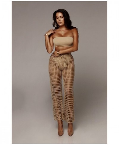 Summer Women See Through Boho Wide Leg High Waist Trousers Beach Long Loose Mesh Sheer Pants Crochet Hollow Out Women Pants $...