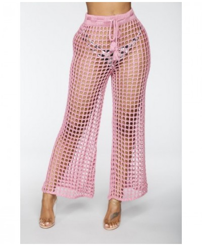 Summer Women See Through Boho Wide Leg High Waist Trousers Beach Long Loose Mesh Sheer Pants Crochet Hollow Out Women Pants $...