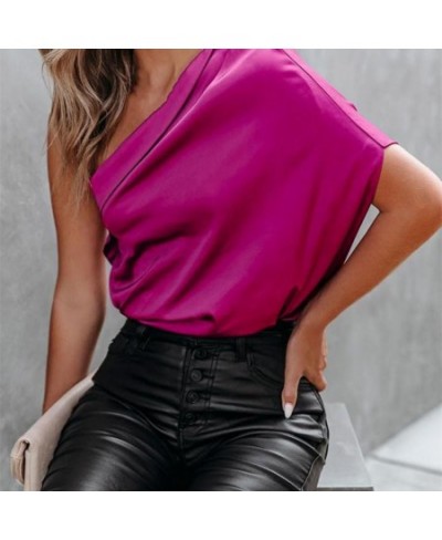 Smooth Satin Women Top Loose Sexy One Shoulder Half Sleeve Elegant Sleeveless Pullover Sexy Summer Blouse Female Clothing $26...