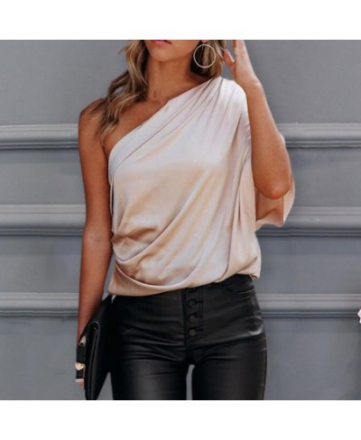 Smooth Satin Women Top Loose Sexy One Shoulder Half Sleeve Elegant Sleeveless Pullover Sexy Summer Blouse Female Clothing $26...